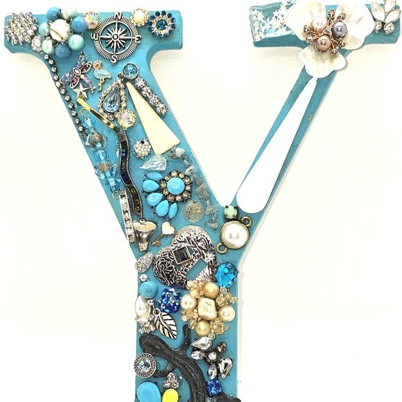 Decorated Letter Y created with Recycled Materials, Room Decor - Picture 1 of 4